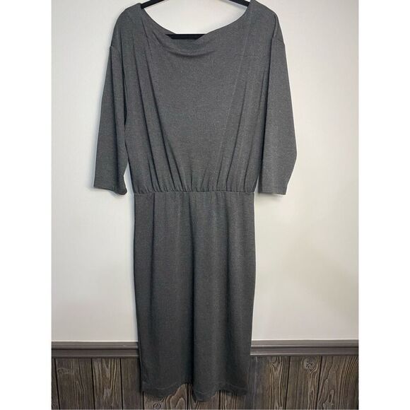 Medium, Anthropologie gray boat neck midi dress with front slit. - Picture 4 of 10